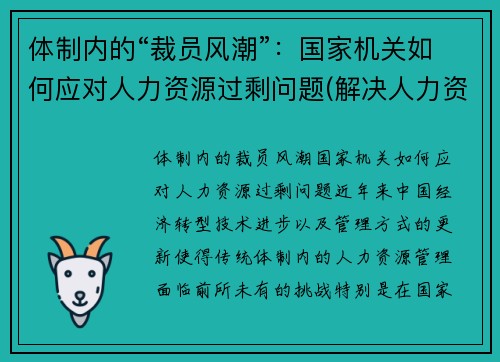 体制内的“裁员风潮”：国家机关如何应对人力资源过剩问题(解决人力资源过剩的常用方法)