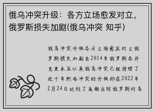 俄乌冲突升级：各方立场愈发对立，俄罗斯损失加剧(俄乌冲突 知乎)