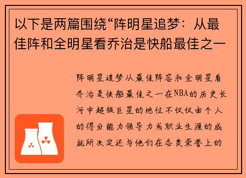 以下是两篇围绕“阵明星追梦：从最佳阵和全明星看乔治是快船最佳之一”的原创标题：